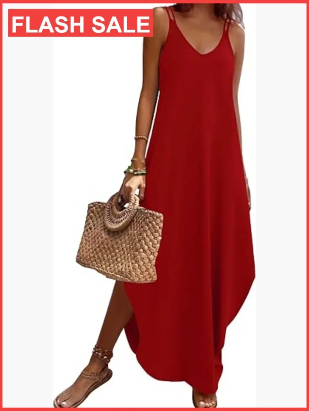 Casual Maxi Dress with Pockets Sleeveless V-Neck Summer Beach Travel